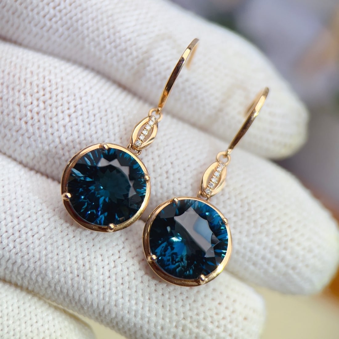14k Gold 11.23 Ctw Natural Topaz & Diamond Earrings - 3