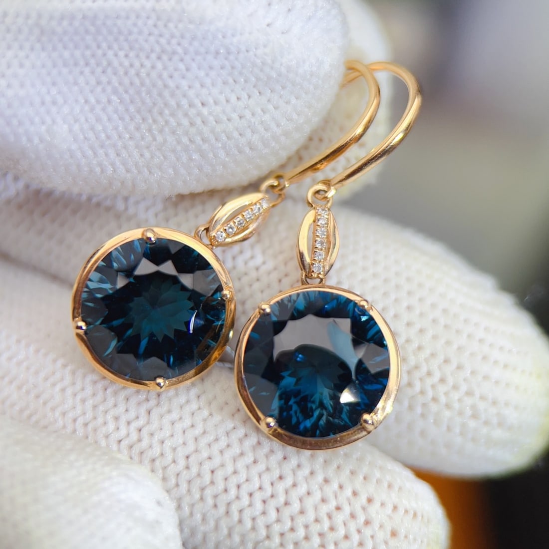 14k Gold 11.23 Ctw Natural Topaz & Diamond Earrings - 5