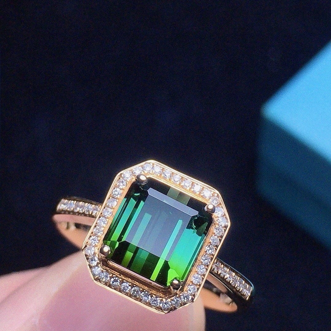 14k Gold 2.52 Ct Natural Tourmaline & Diamond Ring - 2