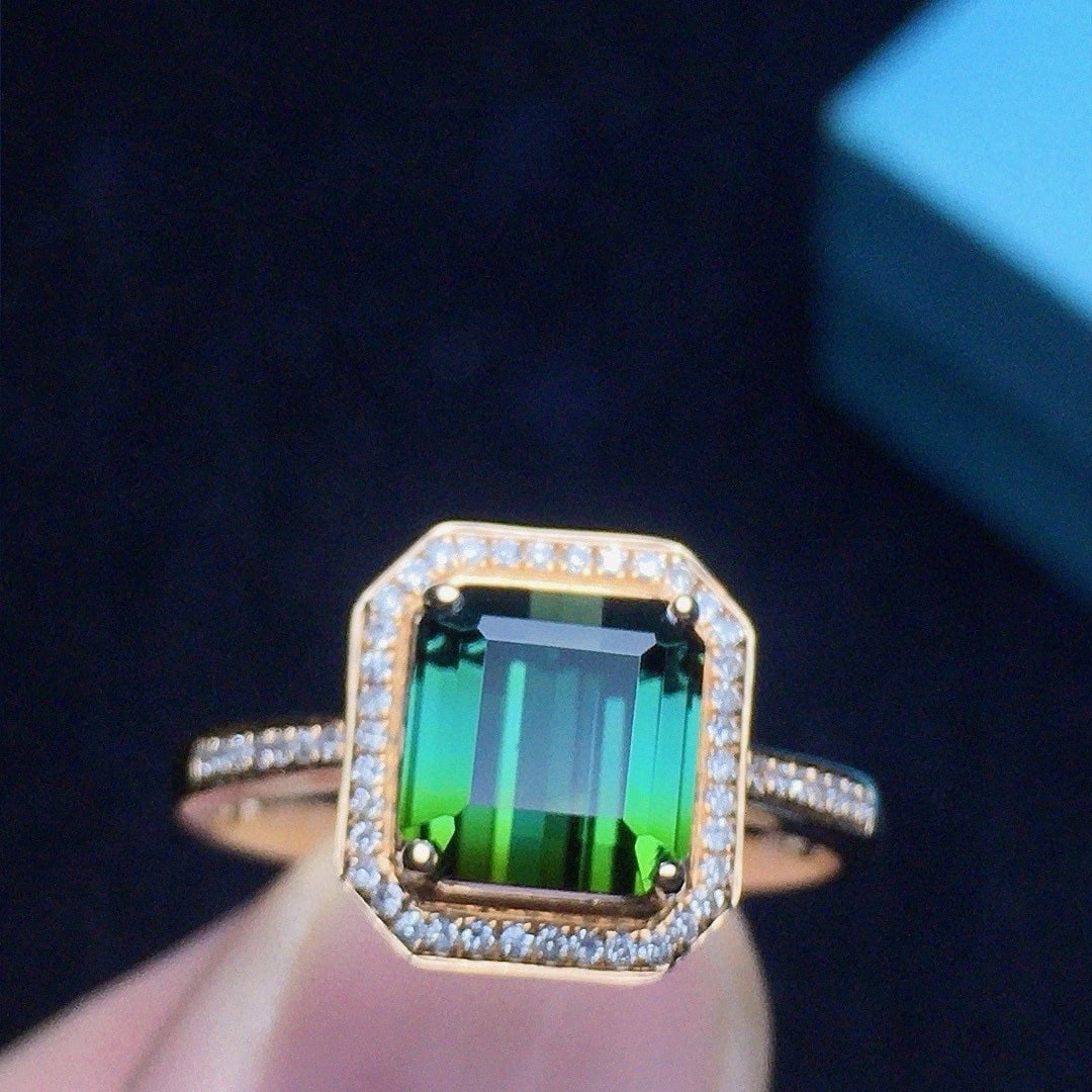 14k Gold 2.52 Ct Natural Tourmaline & Diamond Ring - 4