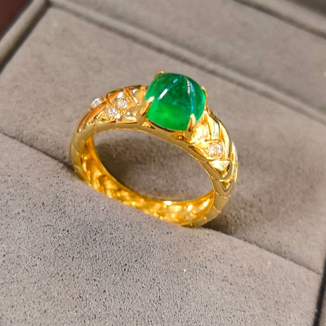 14k Gold 1.99 Ctw Vivid Green Natural Emerald & Diamond Ring - 2