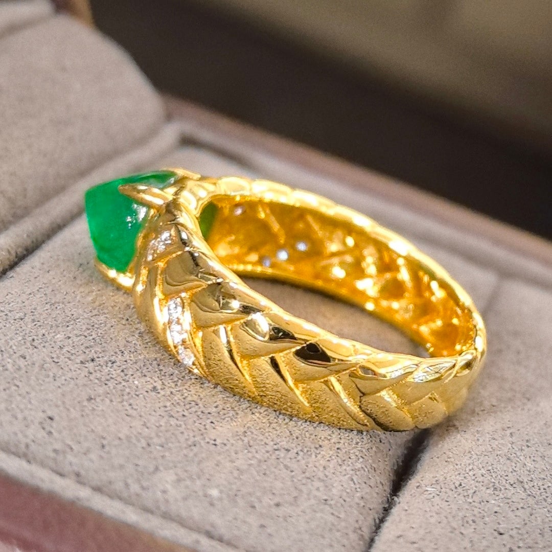 14k Gold 1.99 Ctw Vivid Green Natural Emerald & Diamond Ring - 5