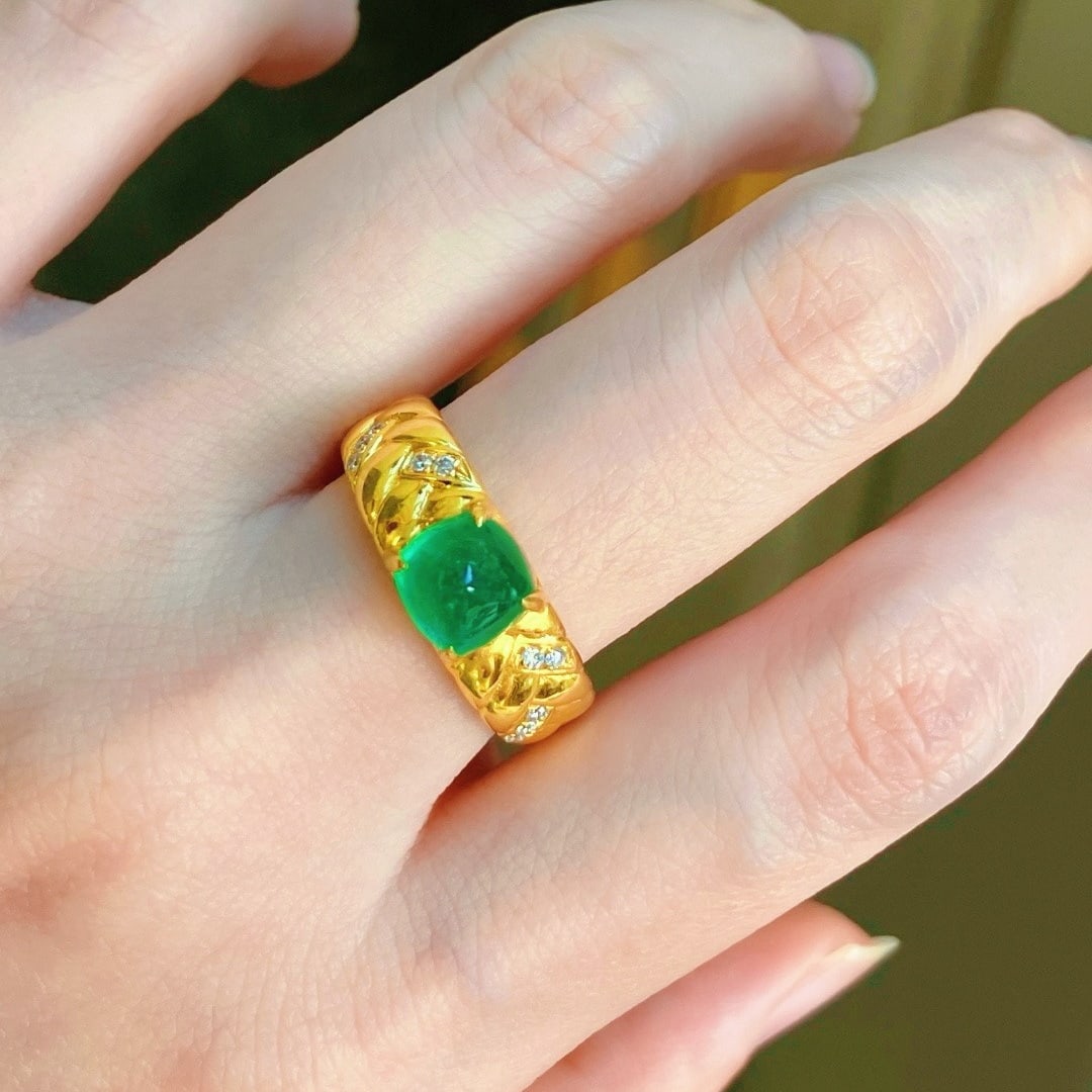 14k Gold 1.99 Ctw Vivid Green Natural Emerald & Diamond Ring - 6