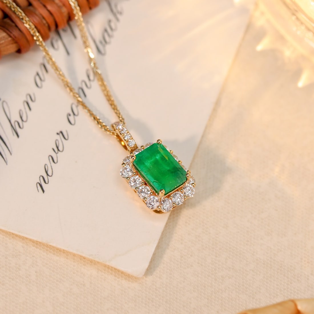 14k Gold 2.19 Ctw Vivid Green Natural Emerald & Diamond Pendant( Without Chain ) - 3