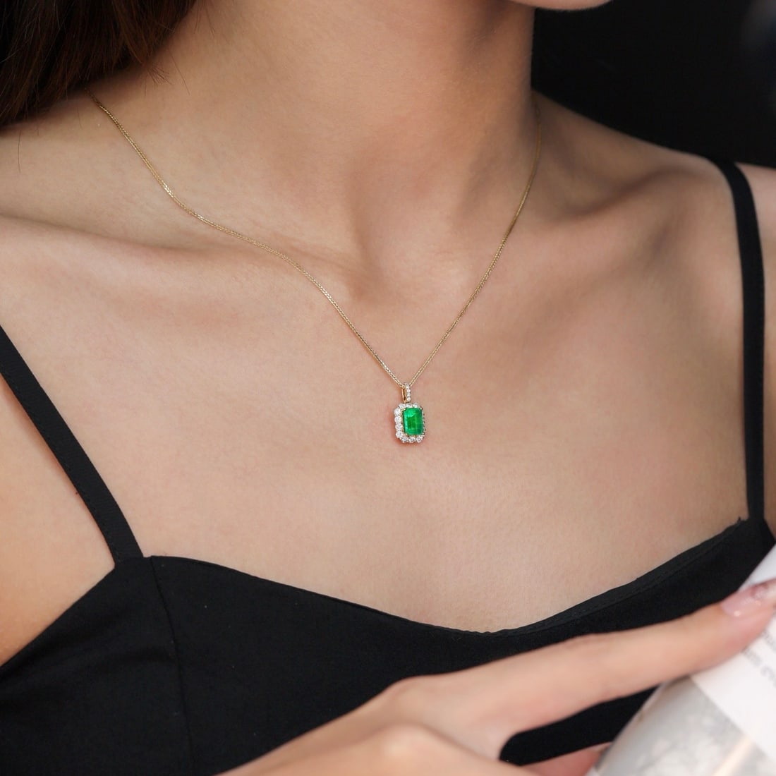 14k Gold 2.19 Ctw Vivid Green Natural Emerald & Diamond Pendant( Without Chain ) - 5