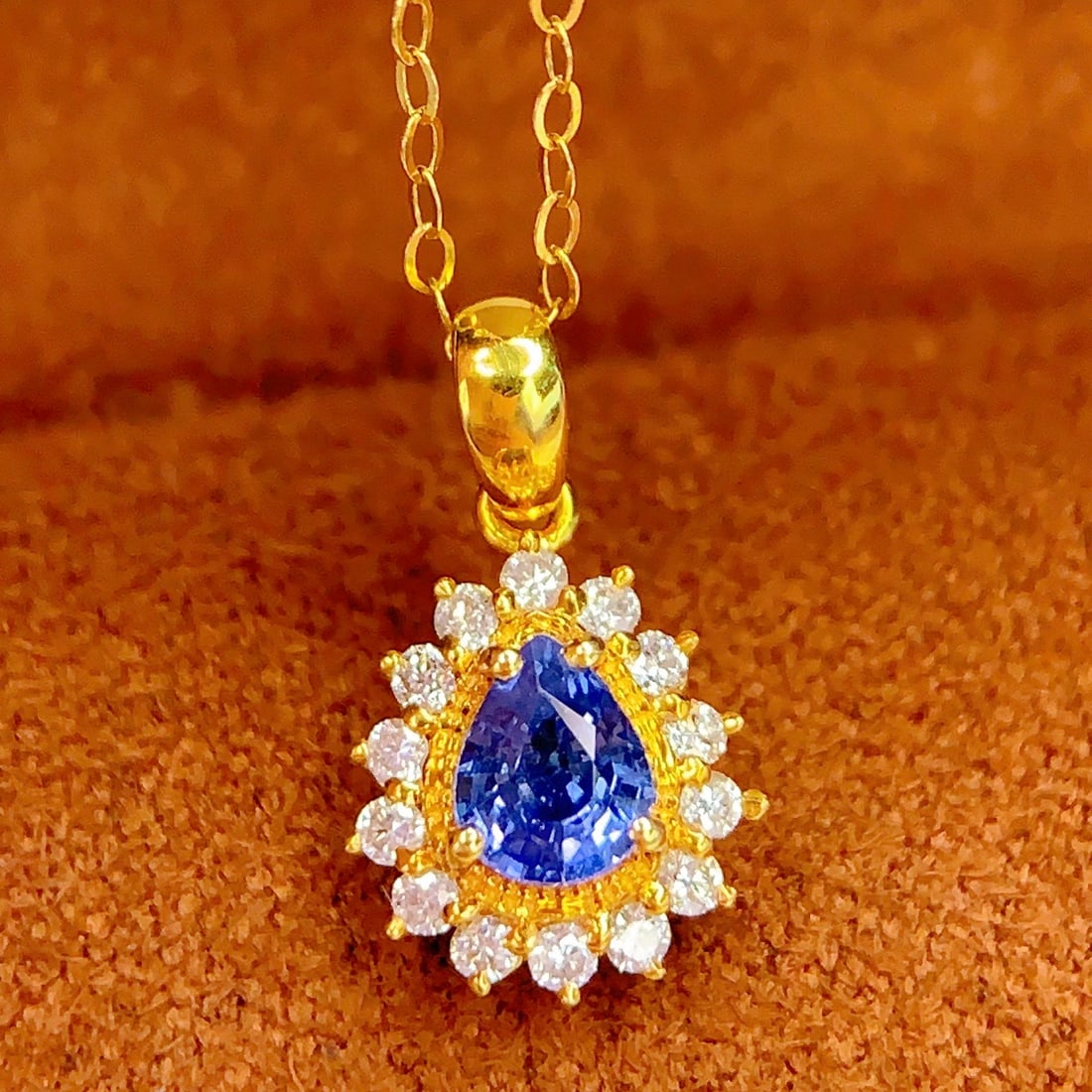 14k Gold 0.4 Ct Natural Sapphire & Diamond Pendant( Without Chain ) - 2