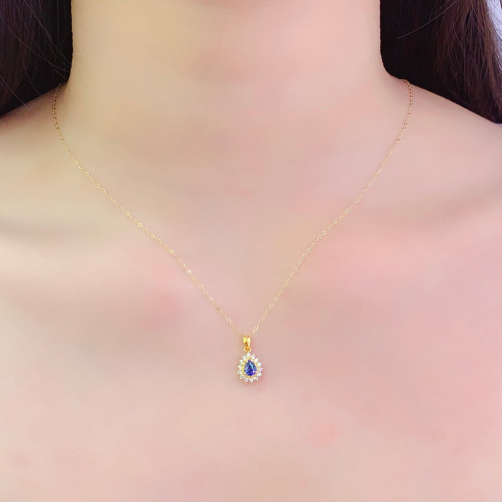 14k Gold 0.4 Ct Natural Sapphire & Diamond Pendant( Without Chain ) - 3