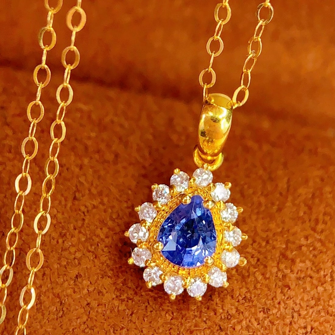 14k Gold 0.4 Ct Natural Sapphire & Diamond Pendant( Without Chain ) - 4