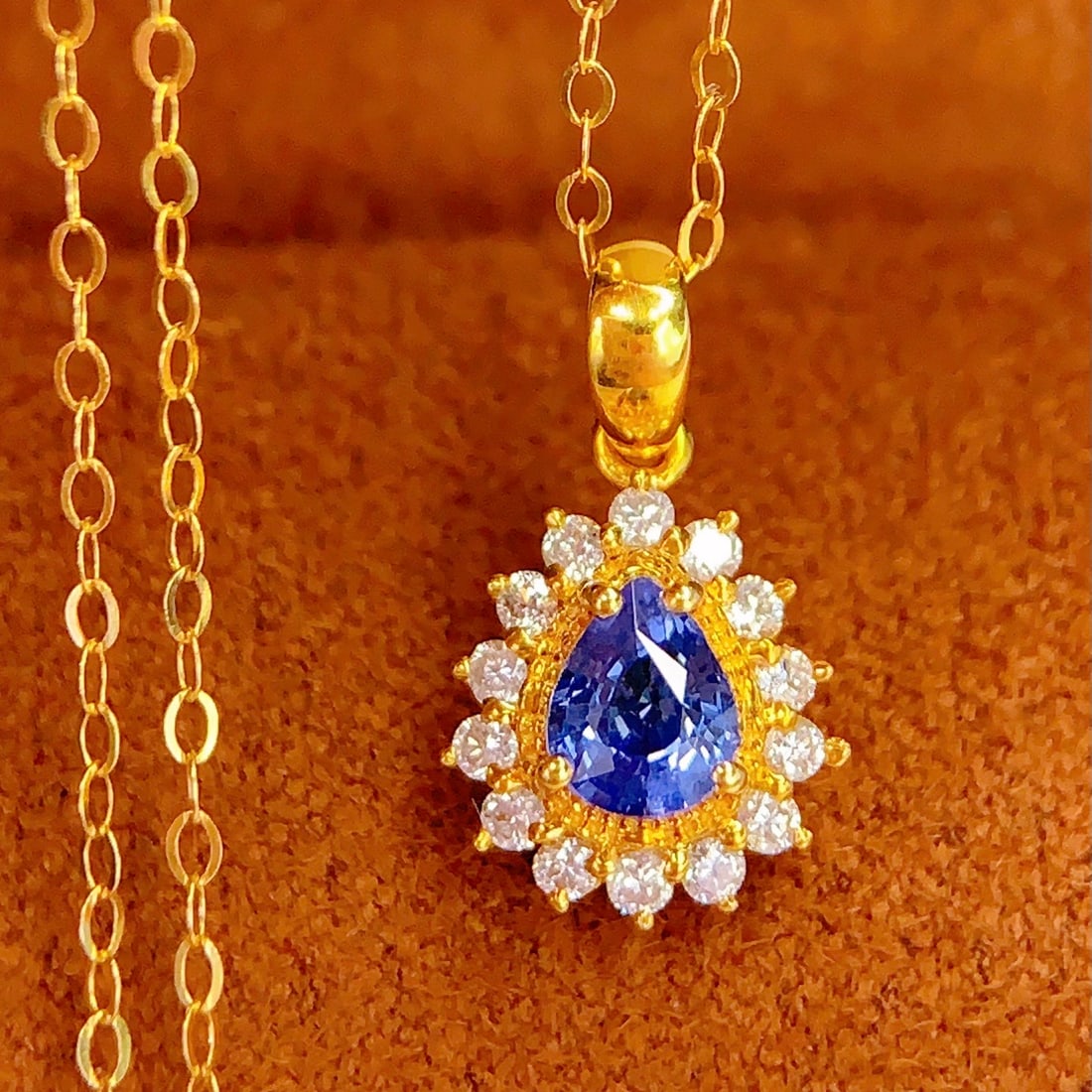 14k Gold 0.4 Ct Natural Sapphire & Diamond Pendant( Without Chain ) - 5