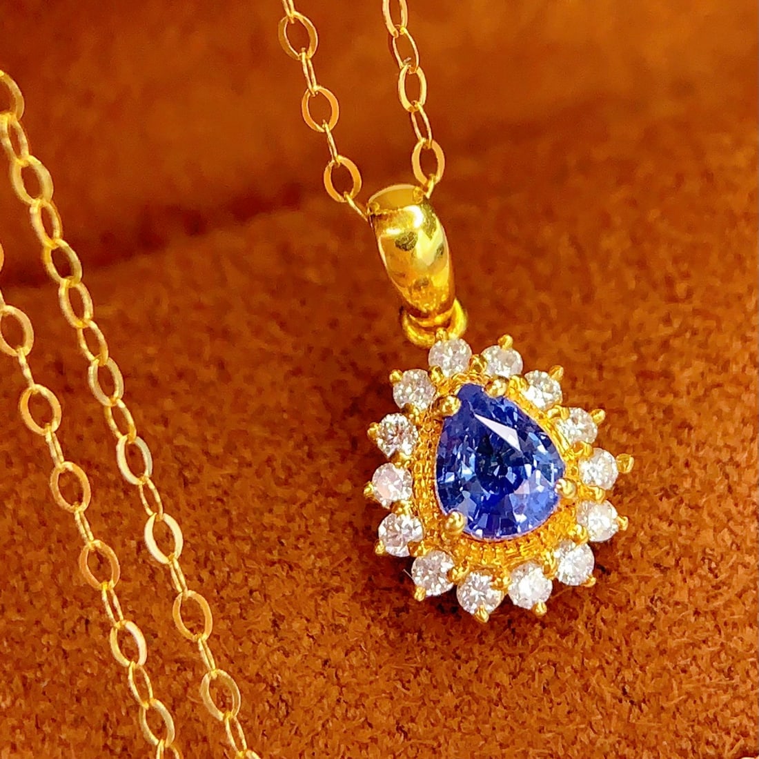 14k Gold 0.4 Ct Natural Sapphire & Diamond Pendant( Without Chain ) - 6