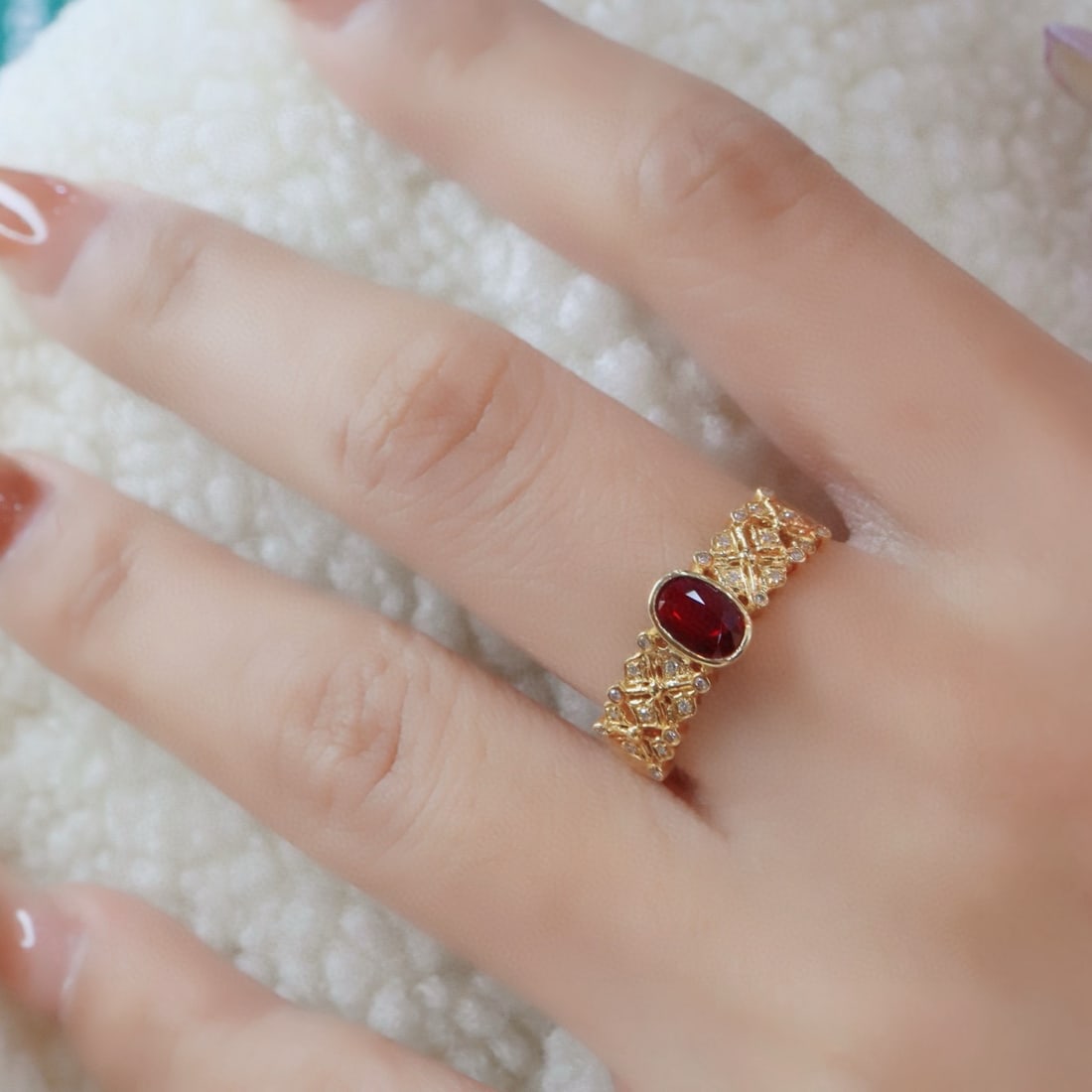 14k Gold 0.86 Ctw Natural Ruby & Diamond Ring - 5