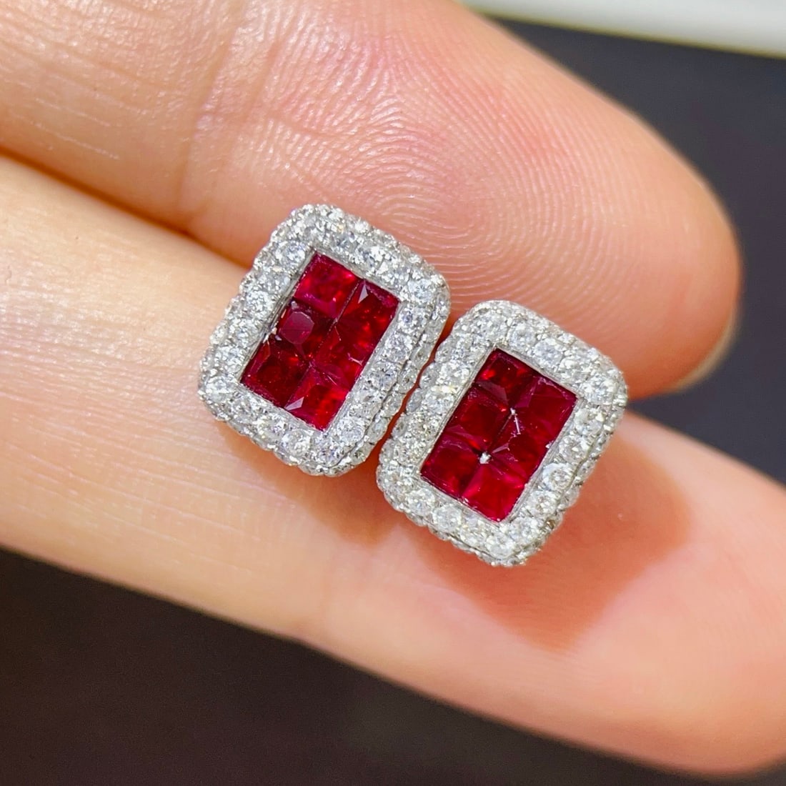 14k Gold 1.86 Ctw Natural Ruby & Diamond Earrings - 3