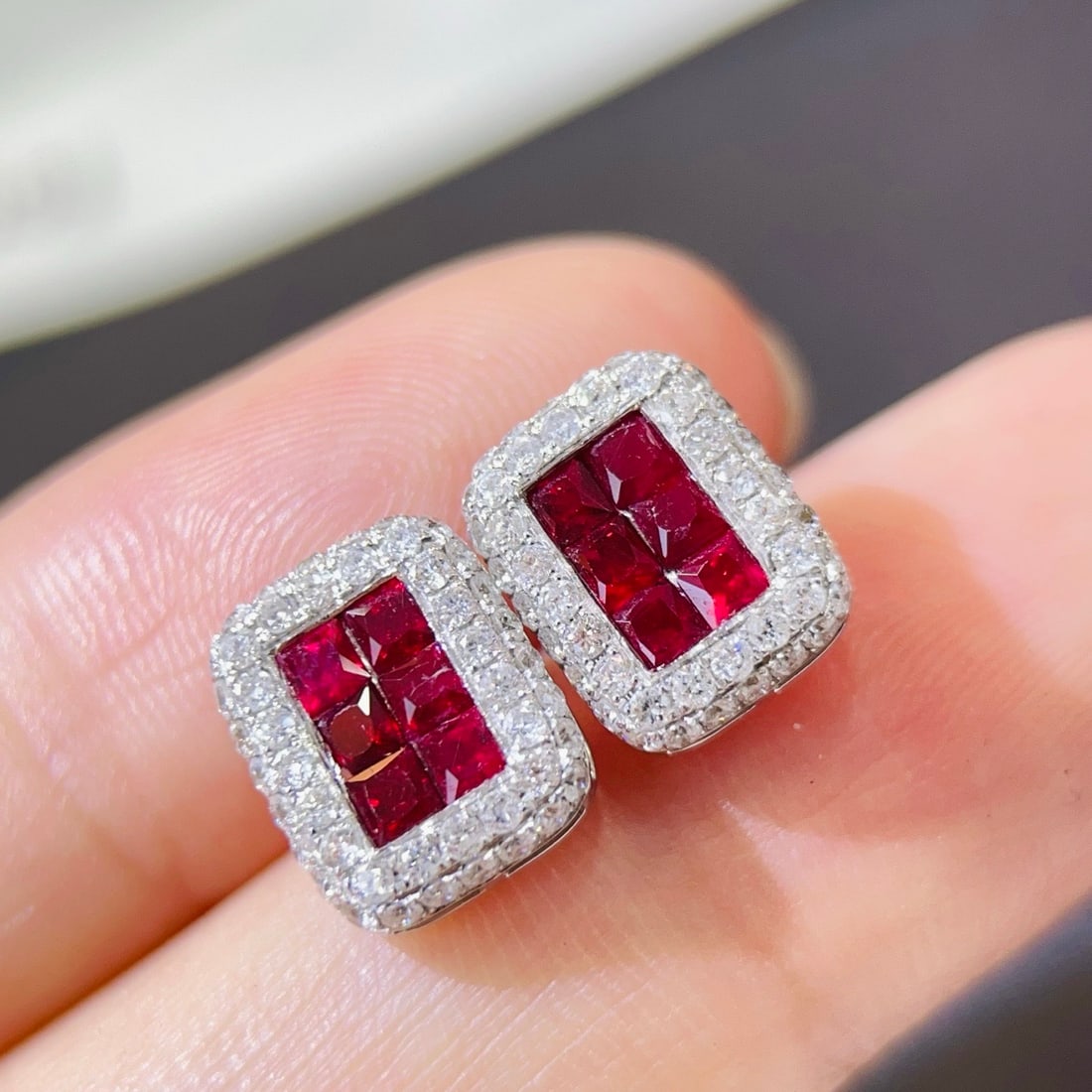 14k Gold 1.86 Ctw Natural Ruby & Diamond Earrings - 4