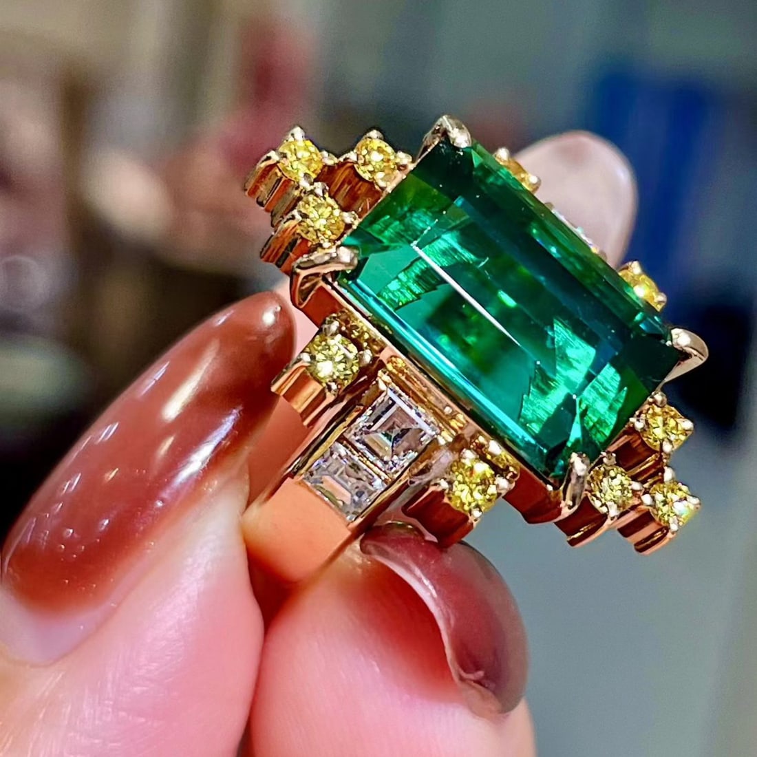 14k Gold 10.06 Ctw Natural Tourmaline & Diamond Ring - 4
