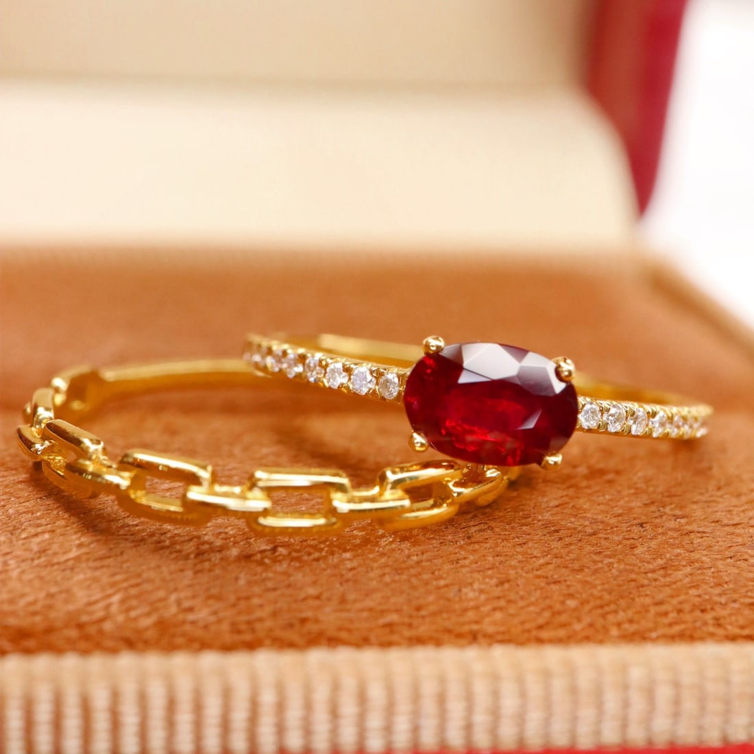 14k Gold 0.70 Ctw Natural Ruby & Diamond Ring - 2