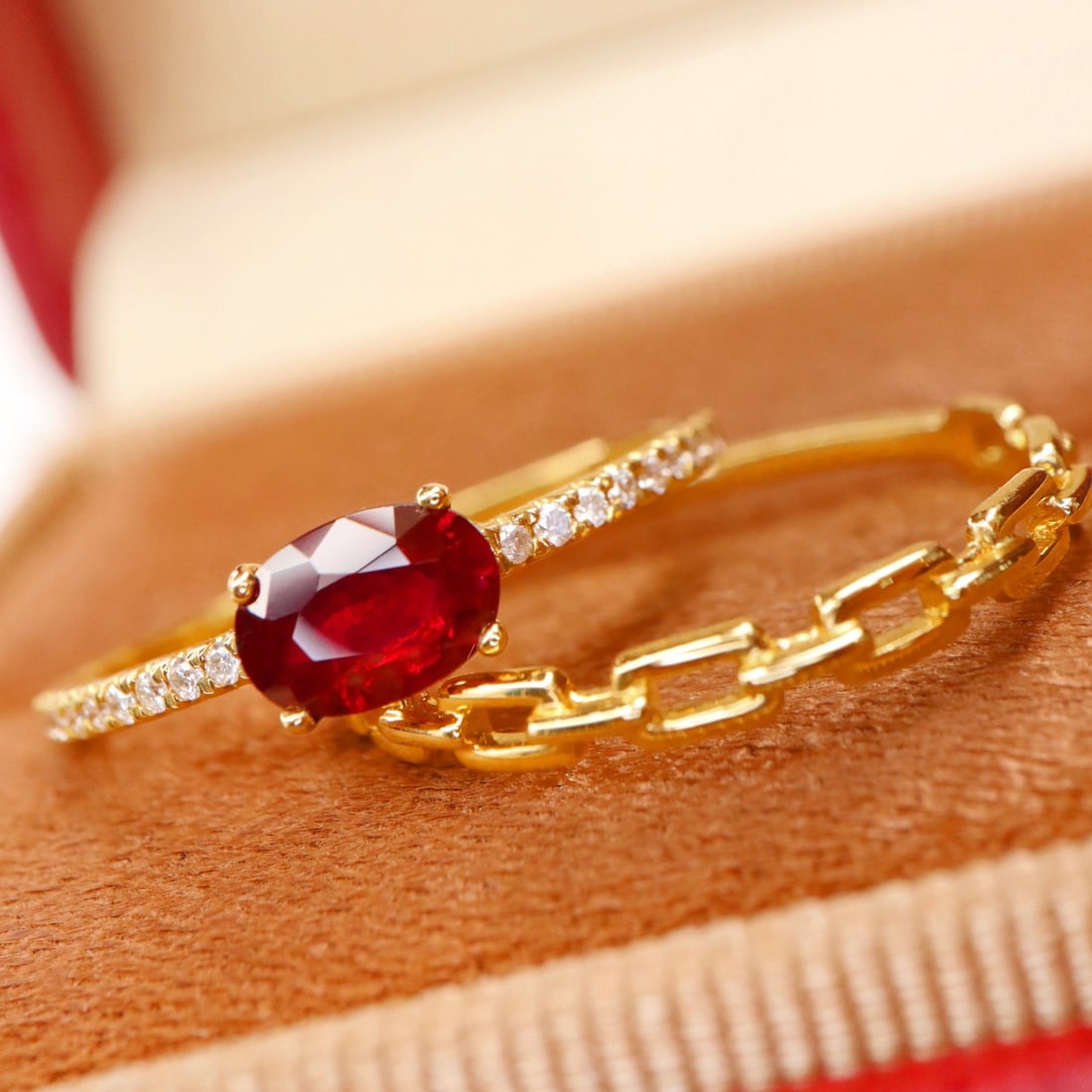 14k Gold 0.70 Ctw Natural Ruby & Diamond Ring - 3