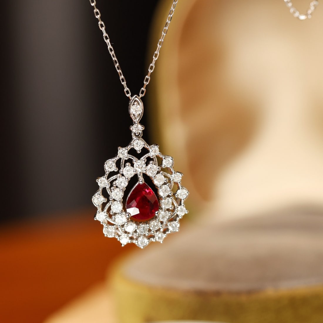 14k Gold 1.22 Ctw Natural Ruby & Diamond Pendant( Without Chain ) - 2