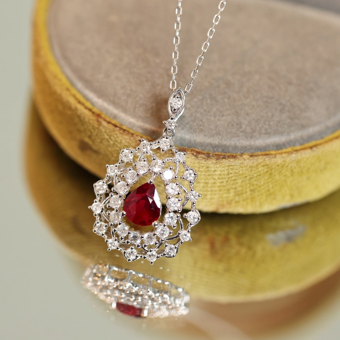 14k Gold 1.22 Ctw Natural Ruby & Diamond Pendant( Without Chain ) - 3
