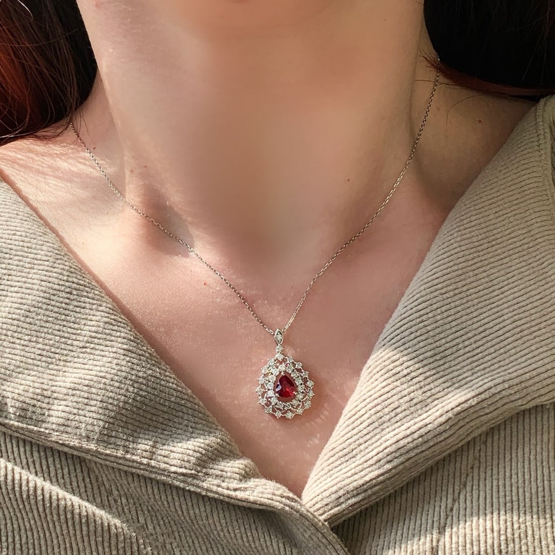 14k Gold 1.22 Ctw Natural Ruby & Diamond Pendant( Without Chain ) - 5