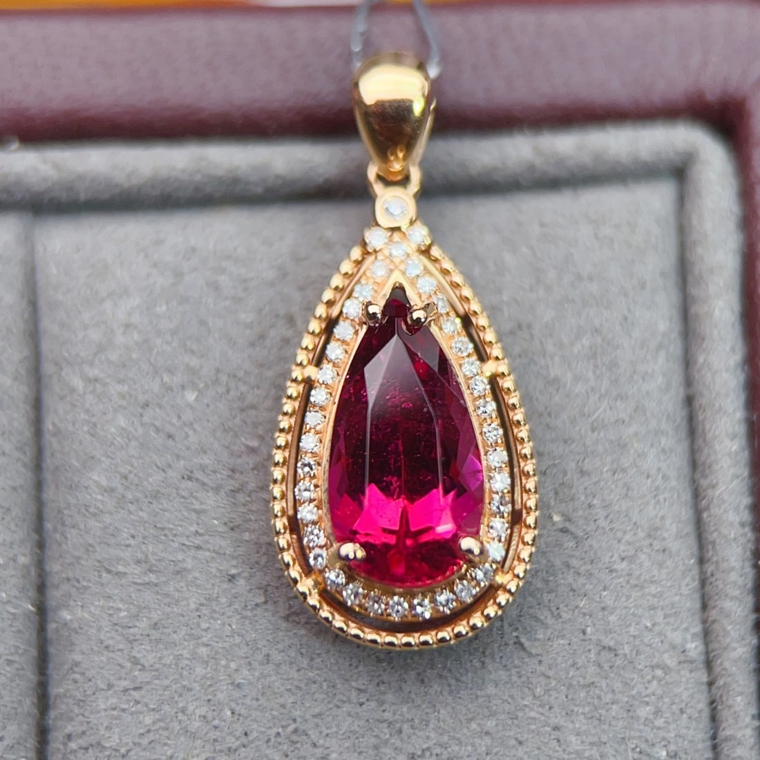 14k Gold 2.47 Ctw Natural Tourmaline & Diamond Pendant( Without Chain ) - 2