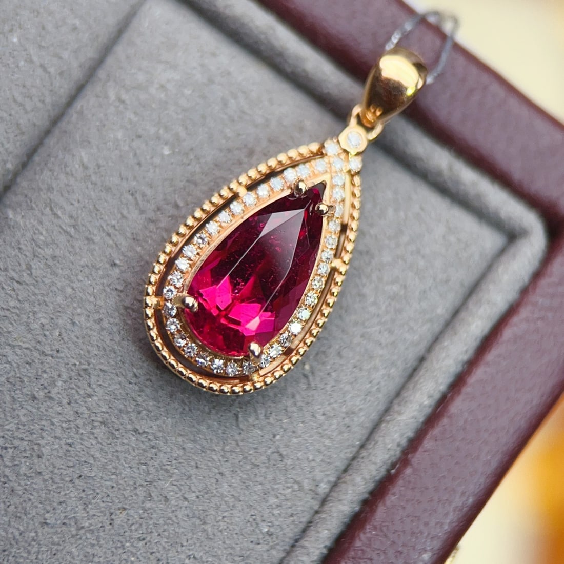 14k Gold 2.47 Ctw Natural Tourmaline & Diamond Pendant( Without Chain ) - 3