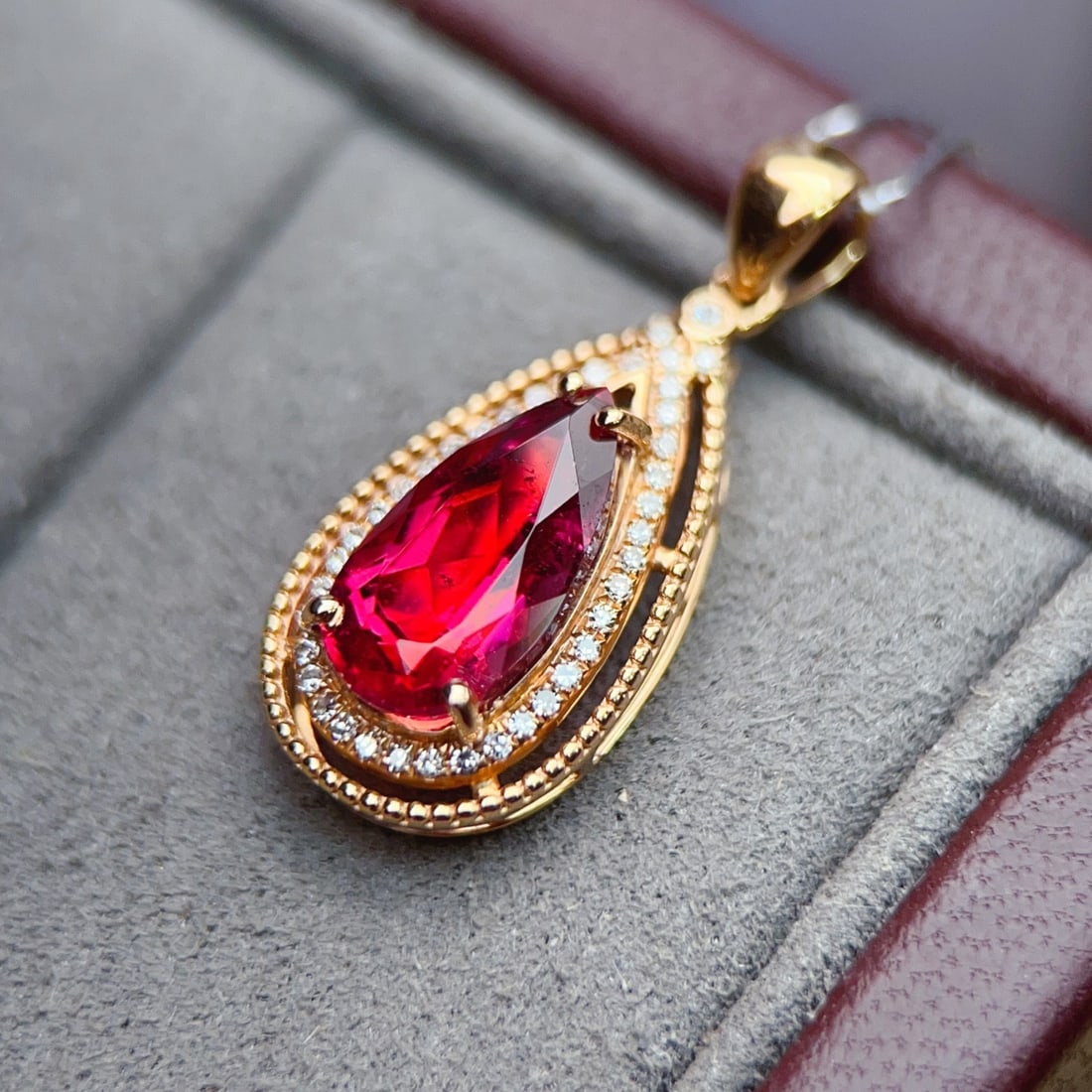 14k Gold 2.47 Ctw Natural Tourmaline & Diamond Pendant( Without Chain ) - 4