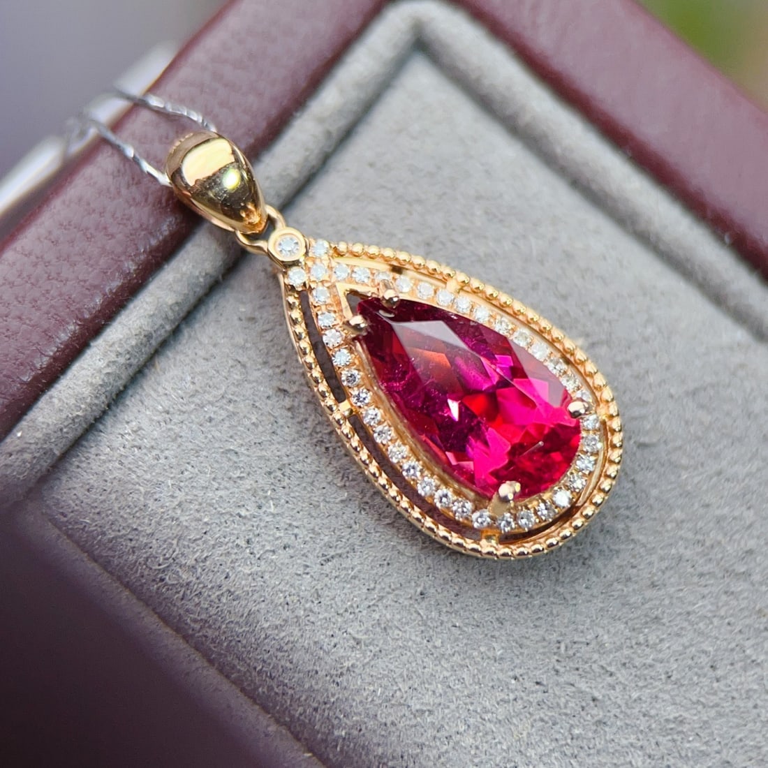 14k Gold 2.47 Ctw Natural Tourmaline & Diamond Pendant( Without Chain ) - 5