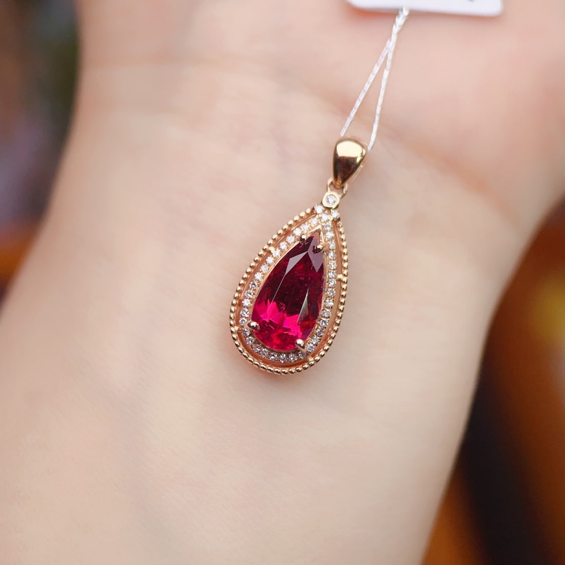 14k Gold 2.47 Ctw Natural Tourmaline & Diamond Pendant( Without Chain ) - 6
