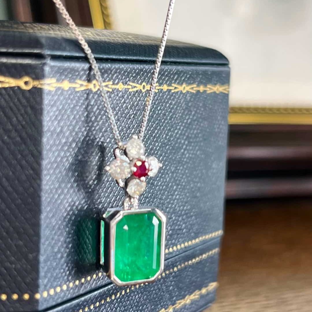 14k Gold 3.53 Ctw Natural Emerald & Diamond Pendant( Without Chain ) - 7