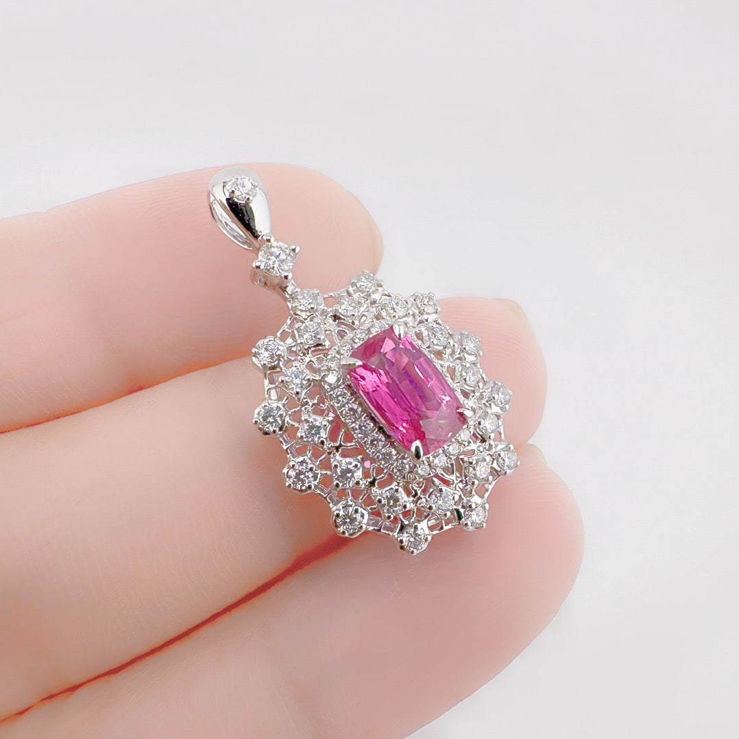 14k Gold 1.63 Ctw Natural Padparadscha Sapphire & Diamond Pendant( Without Chain ) - 2