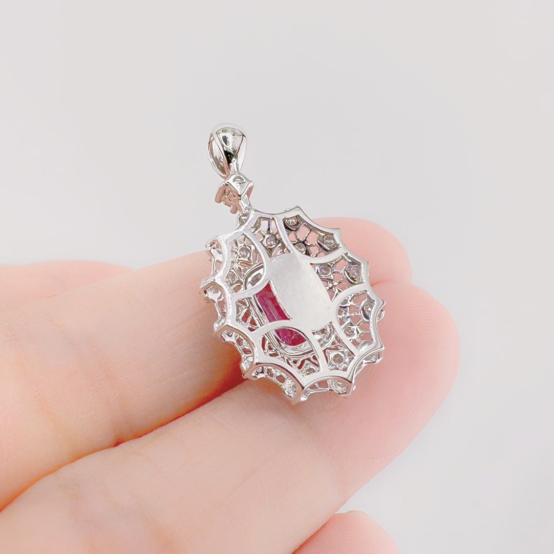 14k Gold 1.63 Ctw Natural Padparadscha Sapphire & Diamond Pendant( Without Chain ) - 3