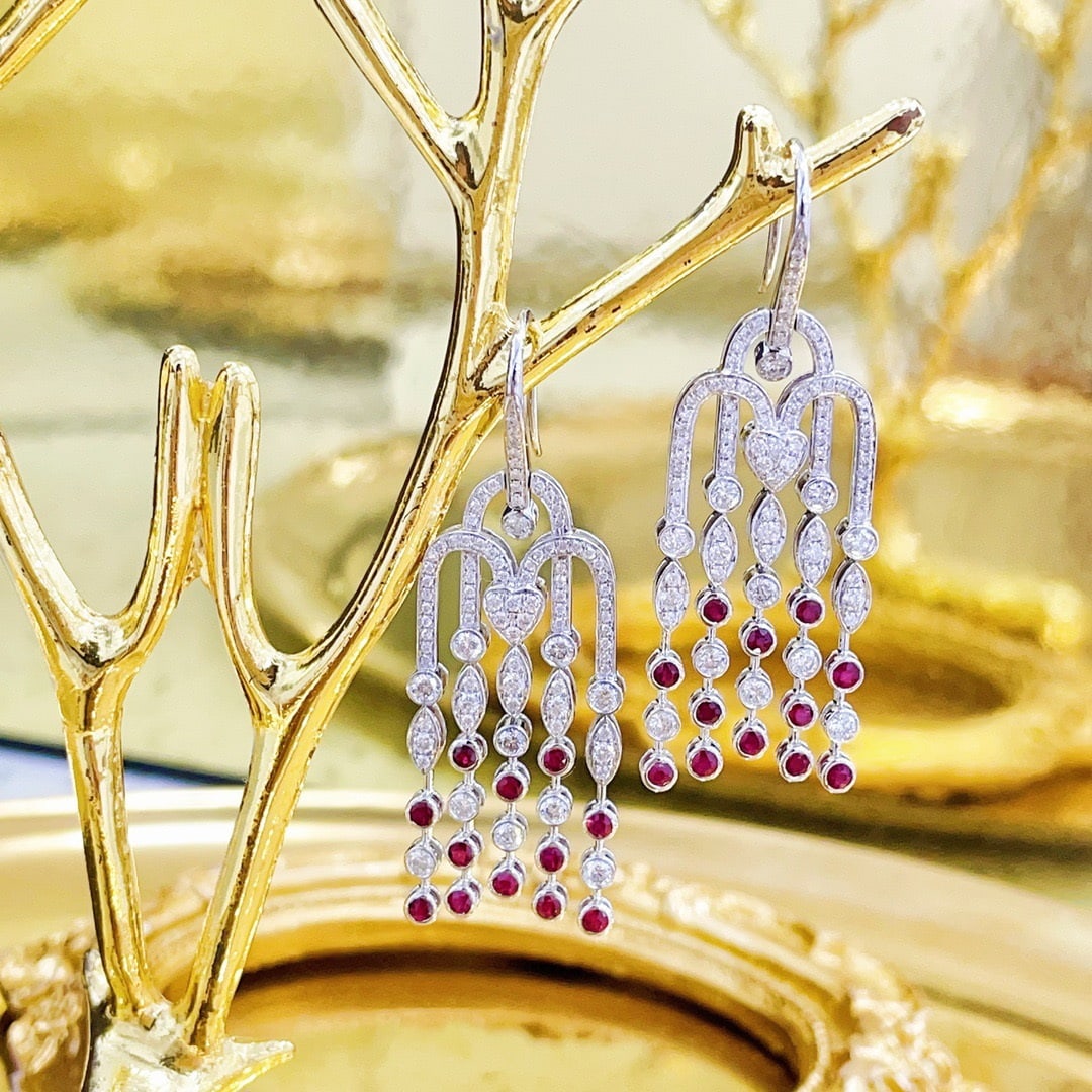 14k Gold 2.88 Ctw Natural Ruby & Diamond Earrings: Ref:231102427 // gold content:14k gold // main gemstone:ruby // shape:round // carat weight:1. 26ct // color:red // treatment:natural // cut grade:g // // adjacent gemstone 2 : diamond // shape:round