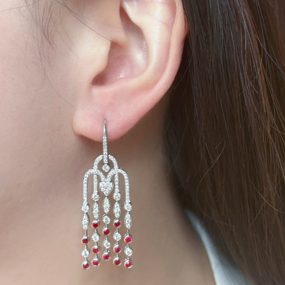 14k Gold 2.88 Ctw Natural Ruby & Diamond Earrings - 2
