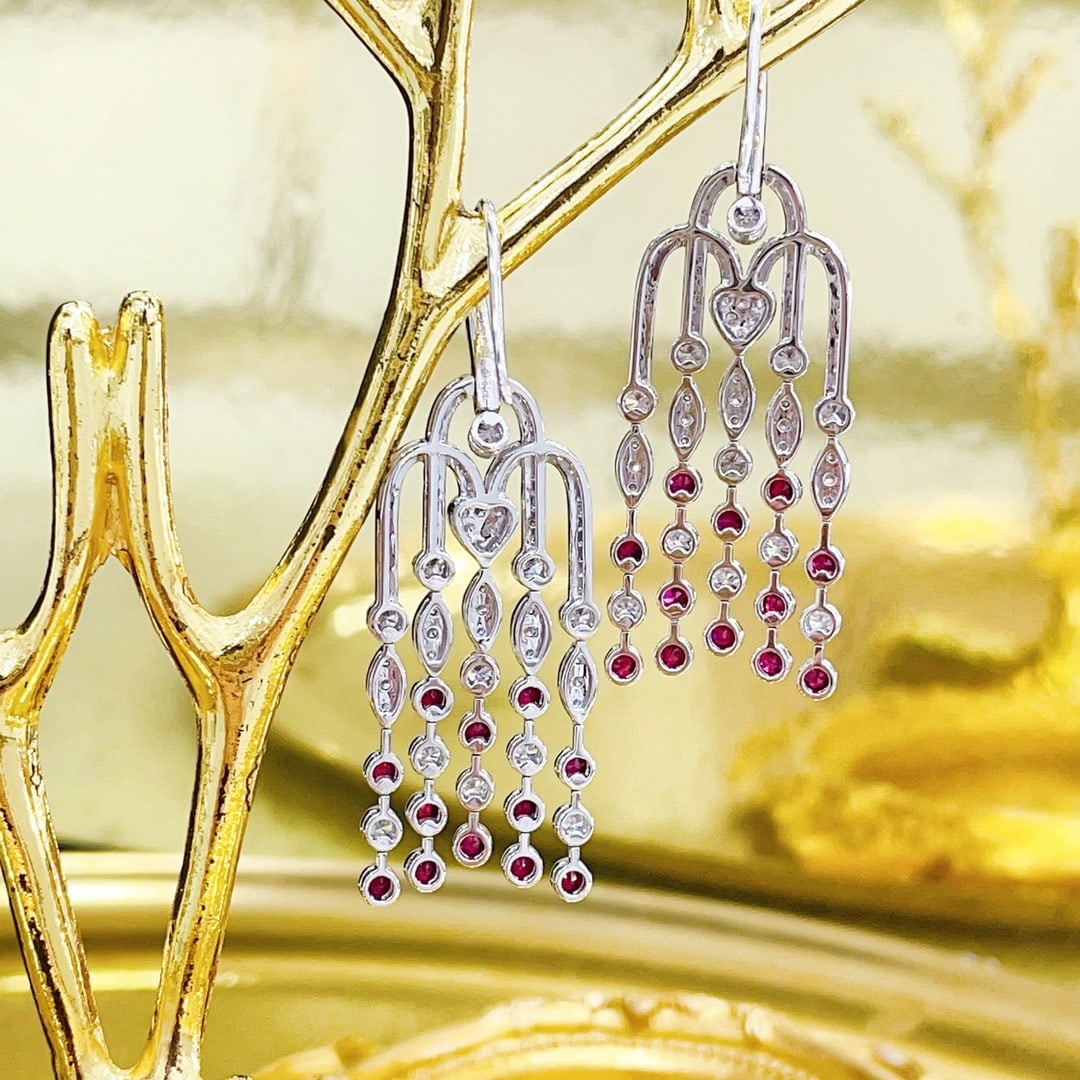14k Gold 2.88 Ctw Natural Ruby & Diamond Earrings - 3