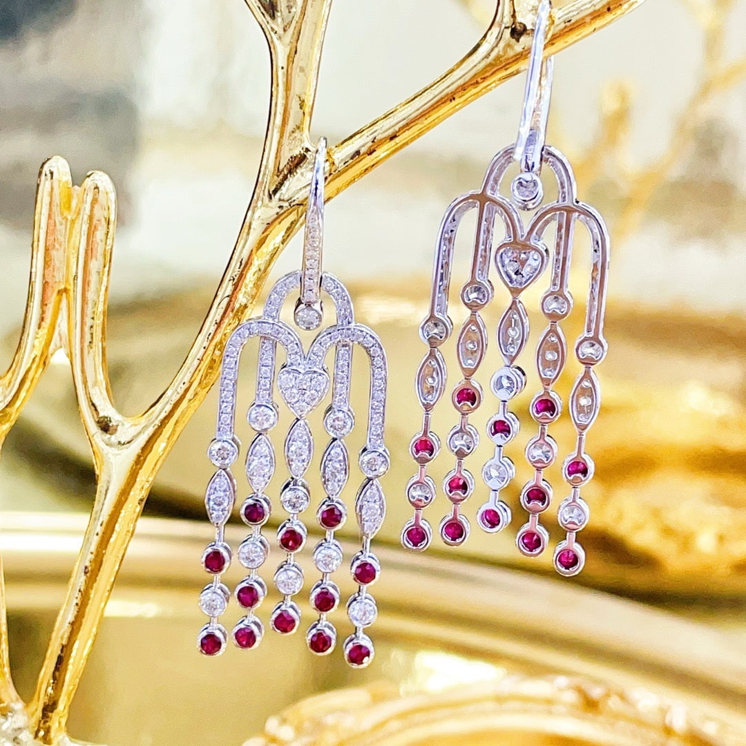 14k Gold 2.88 Ctw Natural Ruby & Diamond Earrings - 4