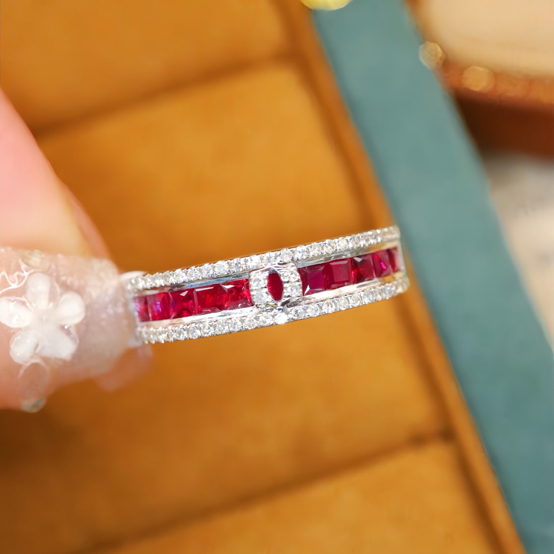 14k Gold 0.96 Ctw Natural Ruby & Diamond Ring: Ref:231102428 // gold content:14k gold // ring size:7. 25us // // main gemstone:ruby // shape:square // carat weight:0. 80ct // color:red // treatment:natural // // adjacent gemstone 2 : diamond //