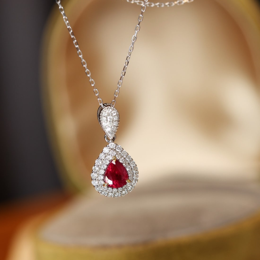 14k Gold 0.96 Ctw Natural Ruby & Diamond Pendant( Without Chain ) - 2