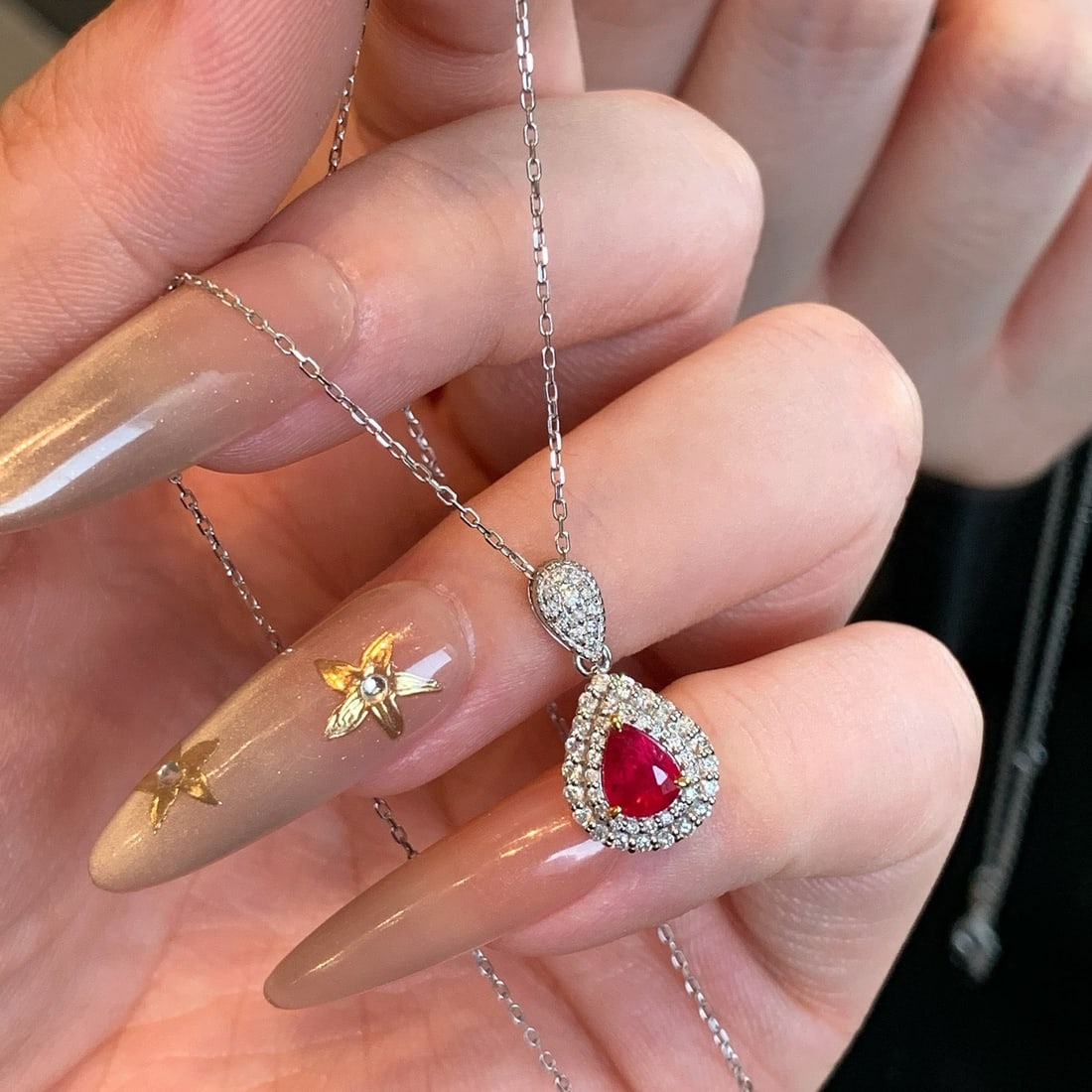 14k Gold 0.96 Ctw Natural Ruby & Diamond Pendant( Without Chain ) - 7
