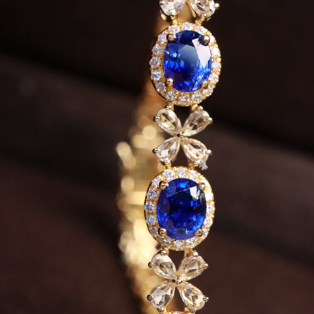 14k Gold 3.86 Ctw Vivid Blue Natural Sapphire & Sapphire Bracelet - 2