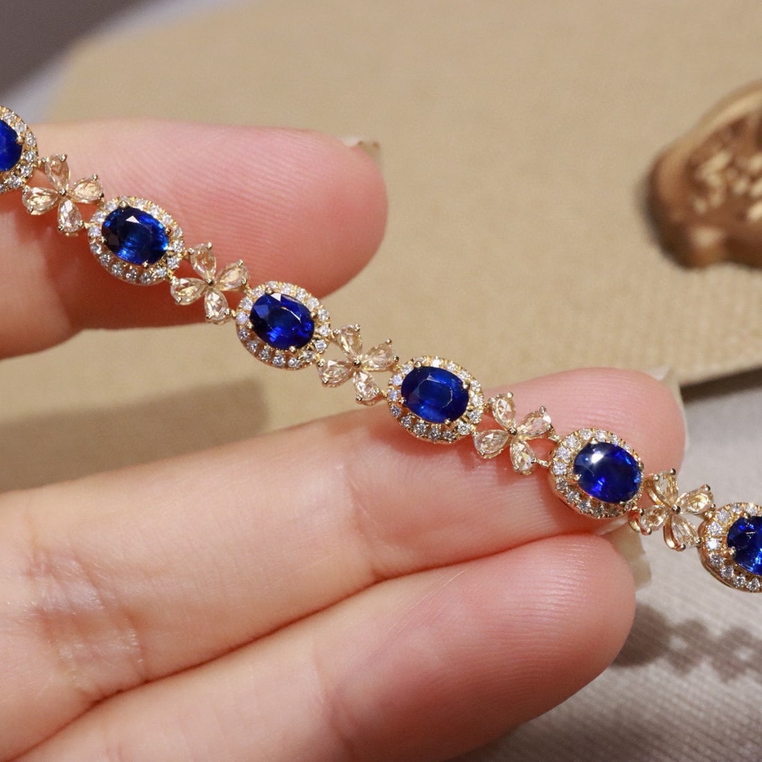 14k Gold 3.86 Ctw Vivid Blue Natural Sapphire & Sapphire Bracelet - 4