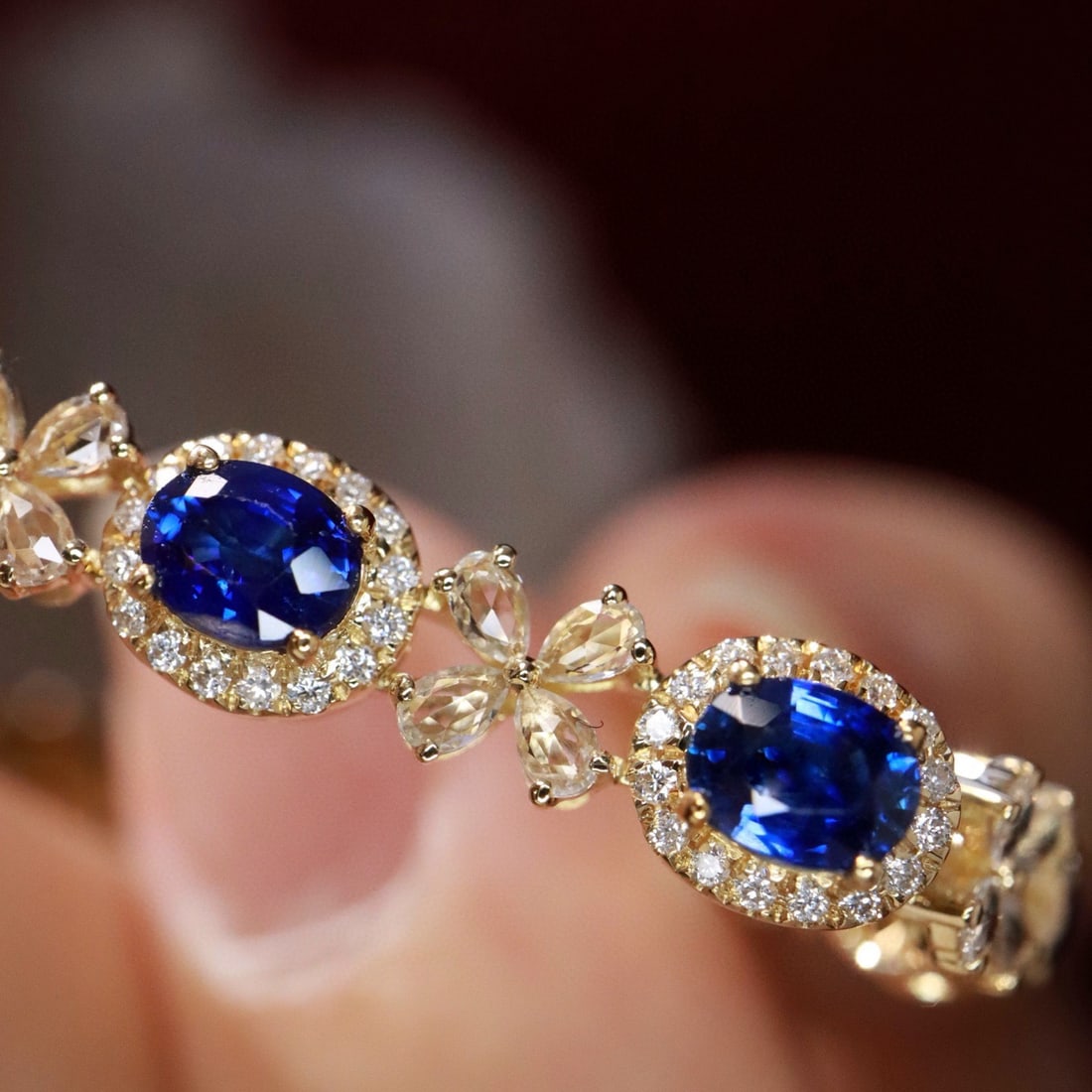 14k Gold 3.86 Ctw Vivid Blue Natural Sapphire & Sapphire Bracelet - 5