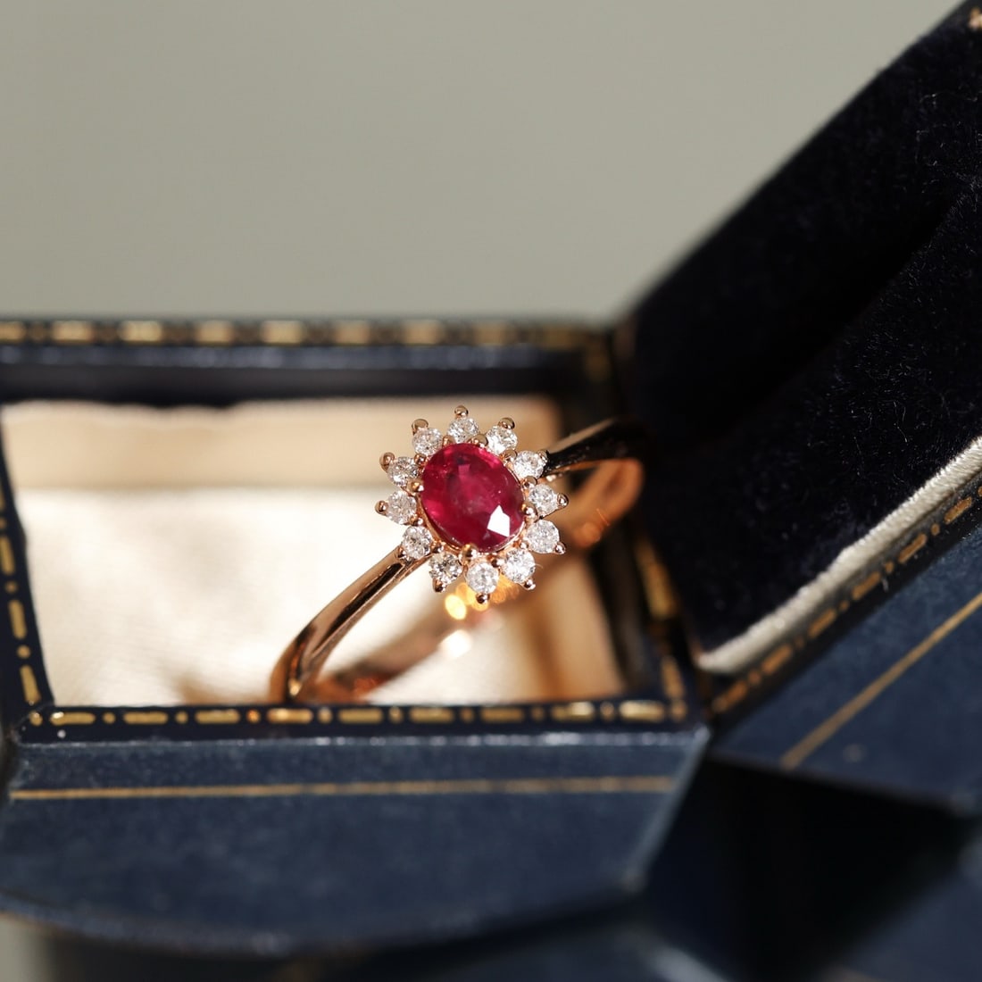 14k Gold 0.56 Ctw Natural Ruby & Diamond Ring: Ref:231102440 // gold content:14k gold // ring size:7. 25us // // main gemstone:ruby // shape:oval // carat weight:0. 4ct // color:pigeonblood red // treatment:natural // // adjacent gemstone 2 :