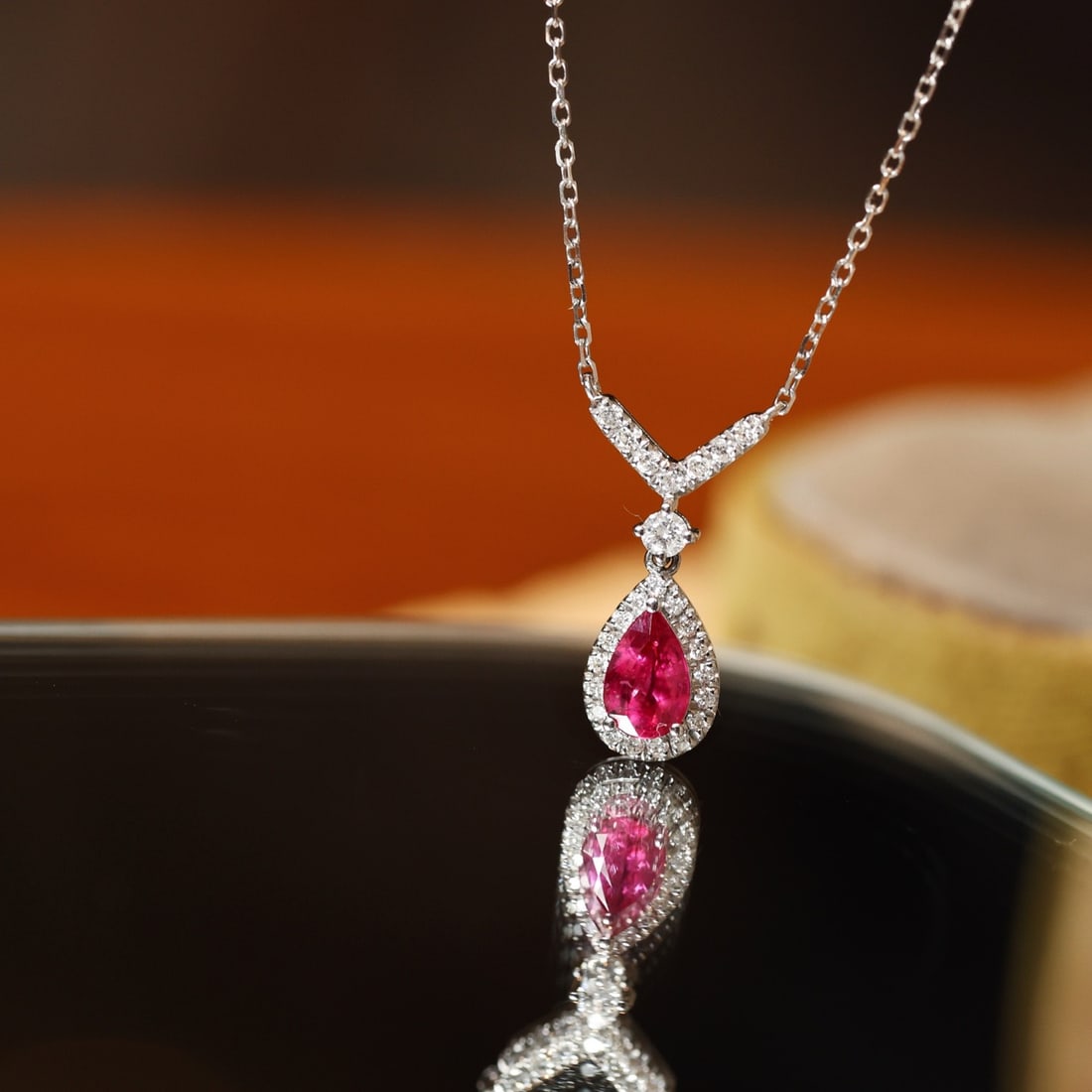 14k Gold 0.68 Ctw Natural Ruby & Diamond Necklace - 2
