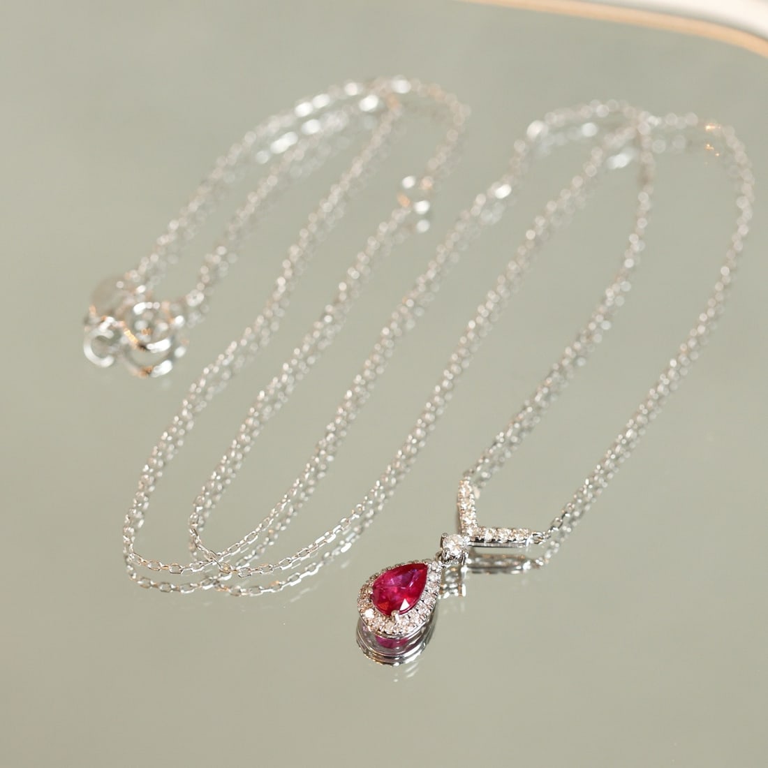 14k Gold 0.68 Ctw Natural Ruby & Diamond Necklace - 3