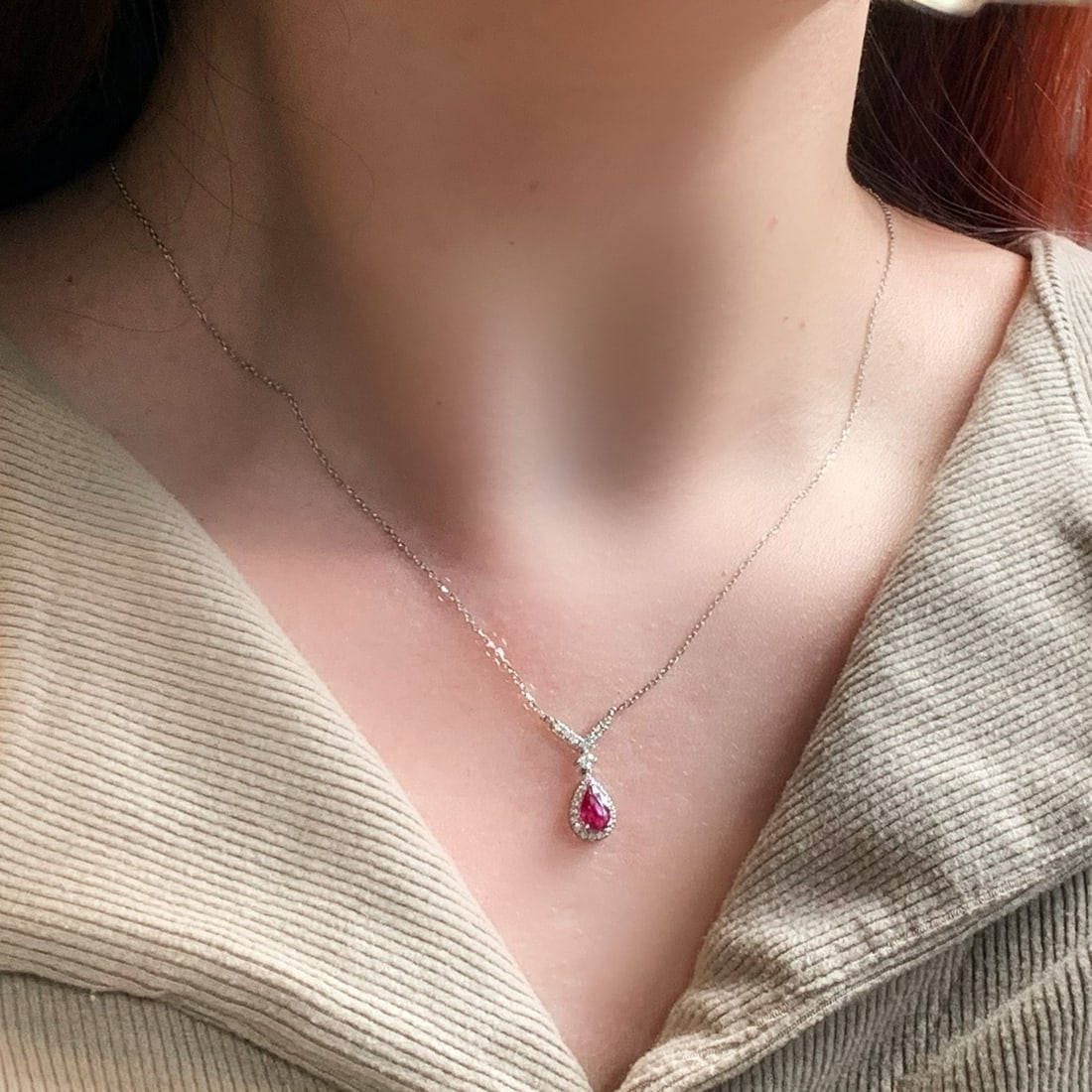 14k Gold 0.68 Ctw Natural Ruby & Diamond Necklace - 4