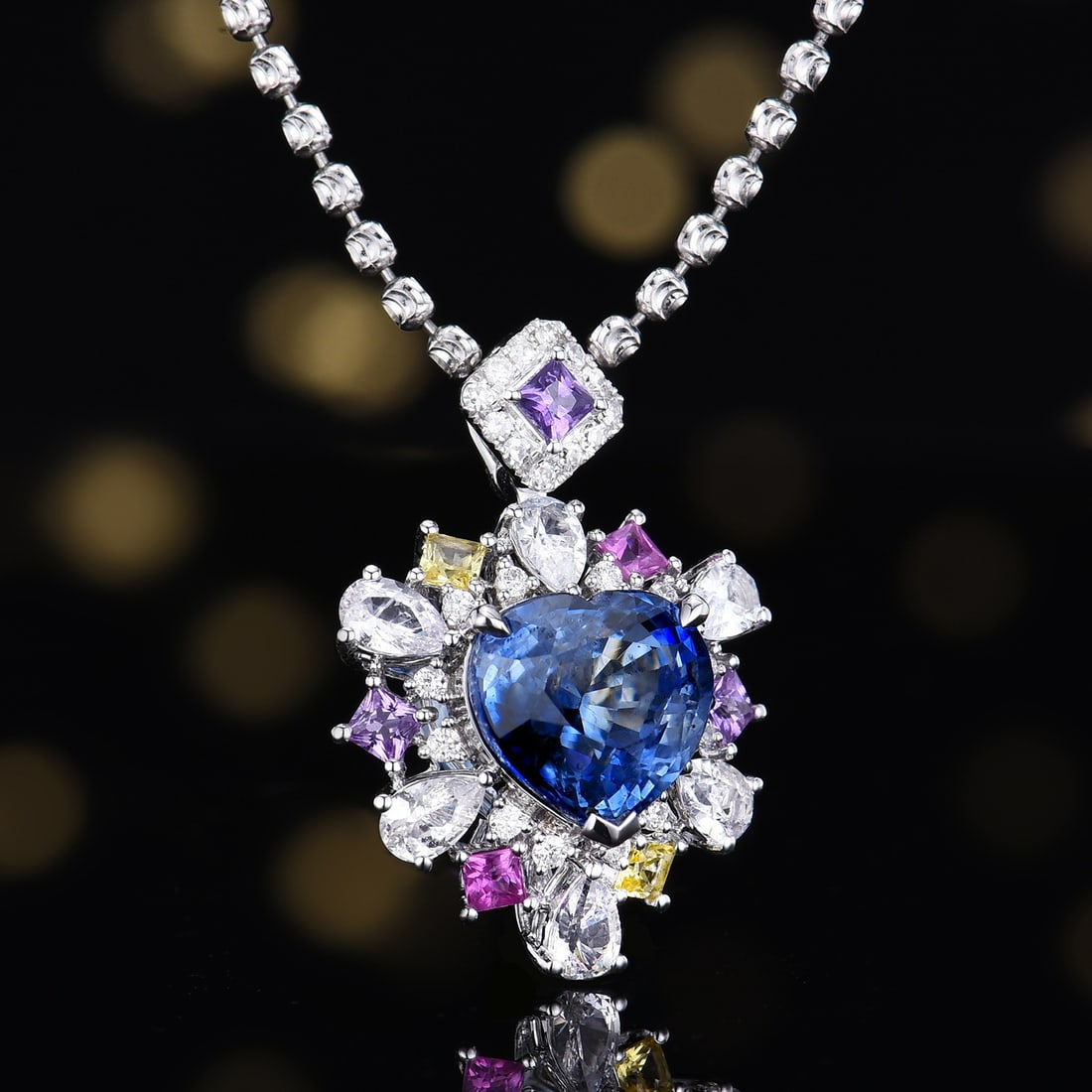 14k Gold 4.57 Ctw Natural Sapphire & Sapphire Pendant( Without Chain ) - 2