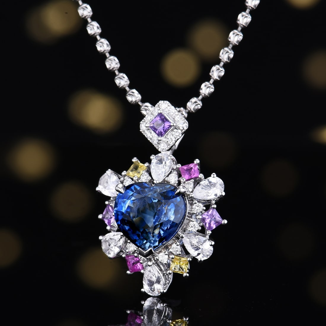 14k Gold 4.57 Ctw Natural Sapphire & Sapphire Pendant( Without Chain ) - 3