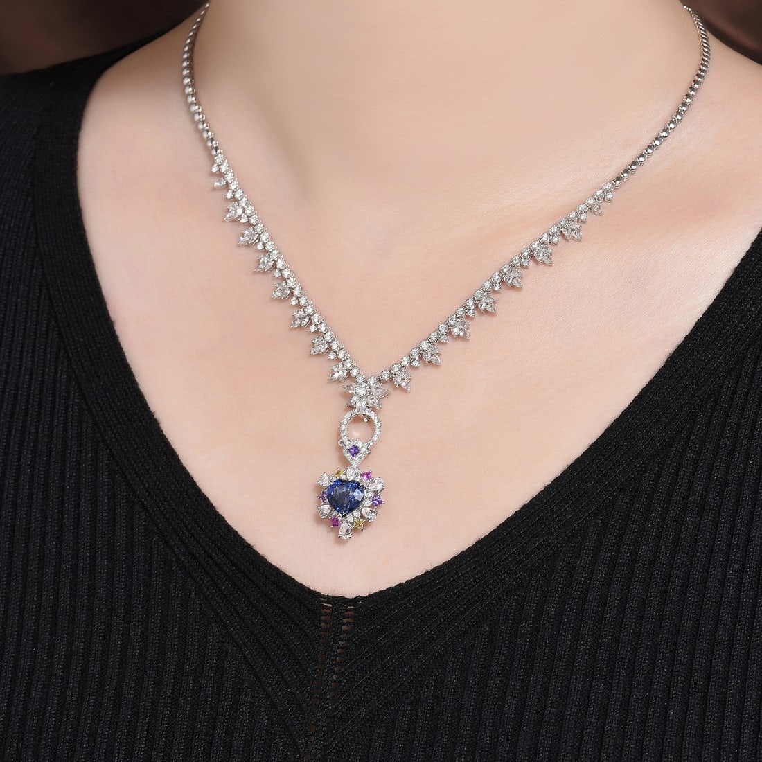 14k Gold 4.57 Ctw Natural Sapphire & Sapphire Pendant( Without Chain ) - 6