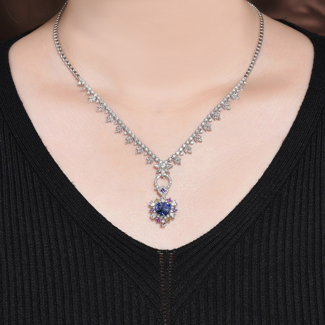 14k Gold 4.57 Ctw Natural Sapphire & Sapphire Pendant( Without Chain ) - 7