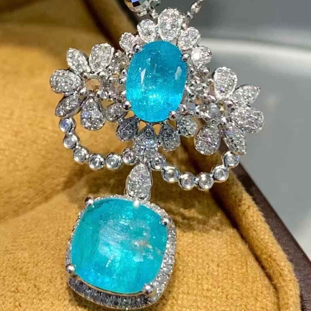 14k Gold 2.6 Ct Natural Paraiba Tourmaline & Diamond Pendant( Without Chain ) - 2